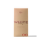 Box of white chocolate with raspberry crunch flavor on a white background